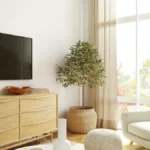 Sala de estar com uma TV de tela grande